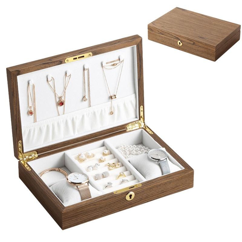 CASEGRACE Large Wooden Jewelry Box Organizer | 3-Layer Display Storage Casket for Earrings, Rings, Necklace | Luxury Design